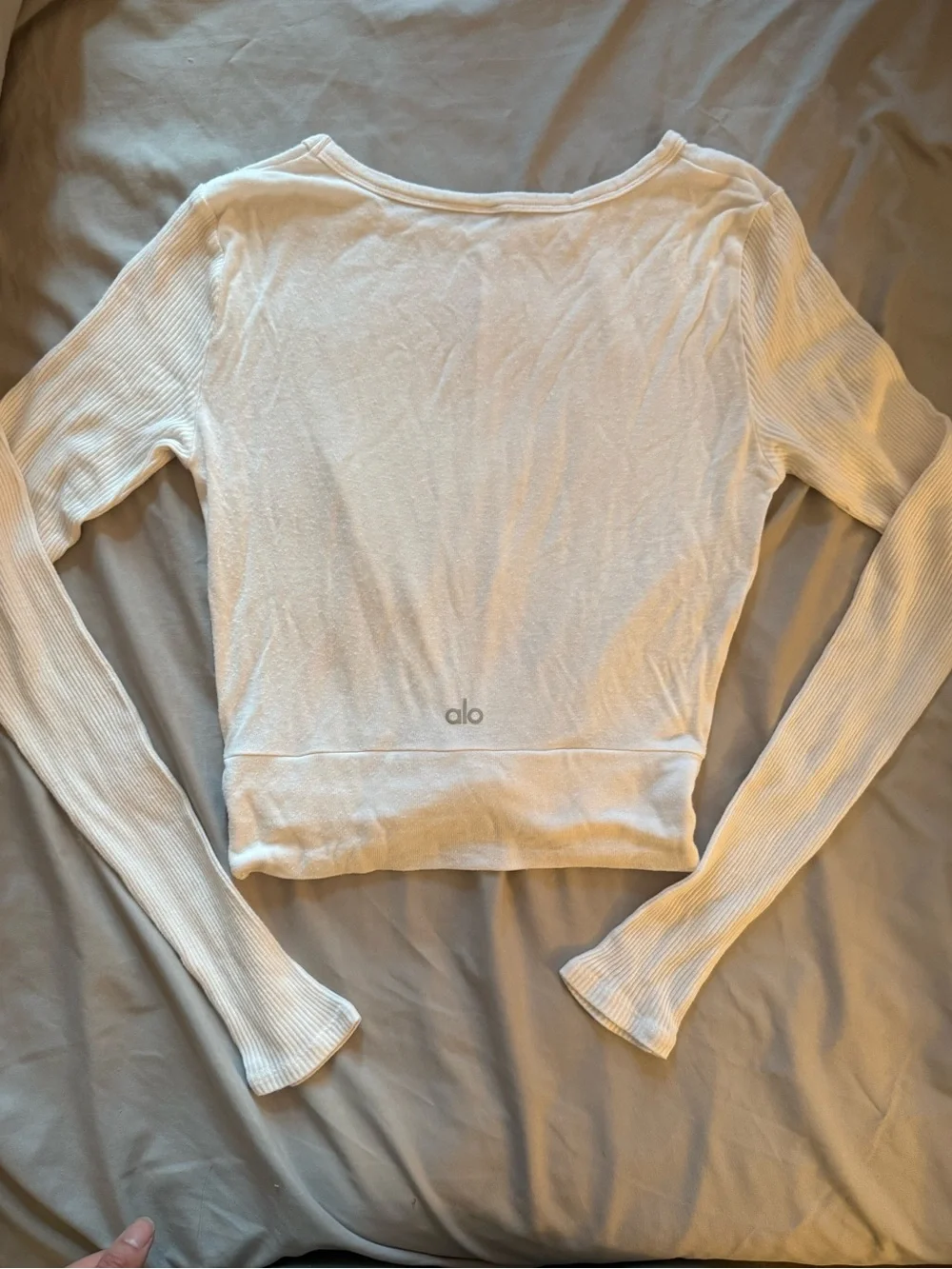 ALO Yoga White Twist-Front Long Sleeve crop top